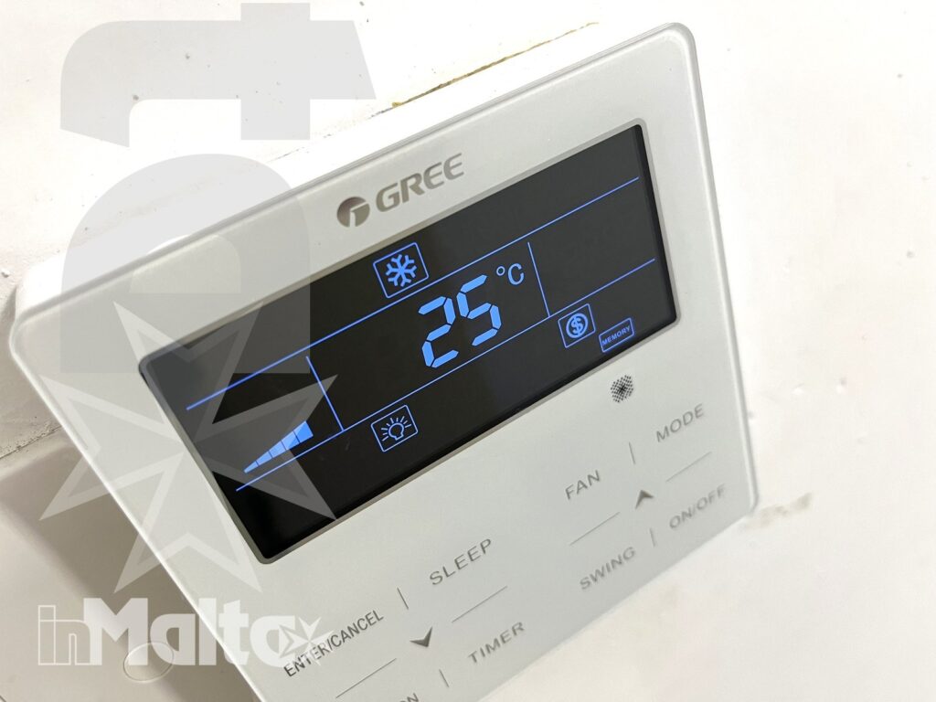 Room air conditioning - Campus inMalta Air conditioning control panel in the room at Campus inMalta